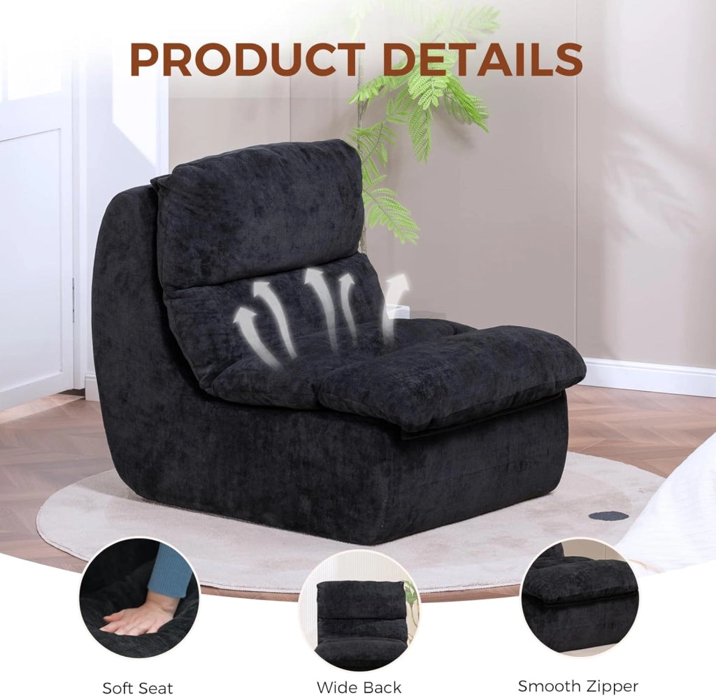 Divano Divano per soggiorno Futon con seduta profonda, divano singolo in schiuma, nessun montaggio per camera da letto, appartamento, tessuto a coste, nero