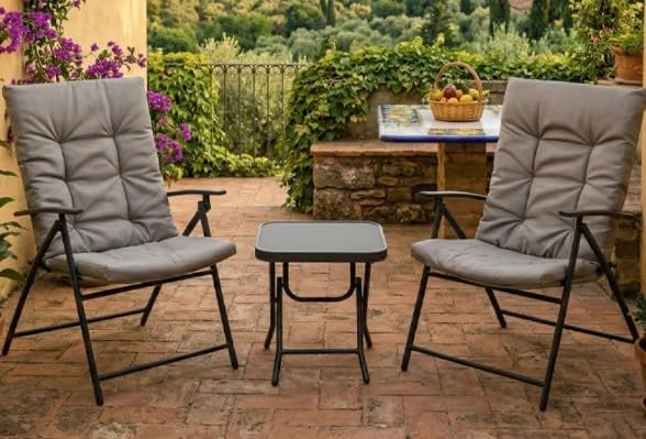 Set Salotto da Esterno Antracite con 2 Poltrone e Tavolino 45×45 cm in Vetro Temperato