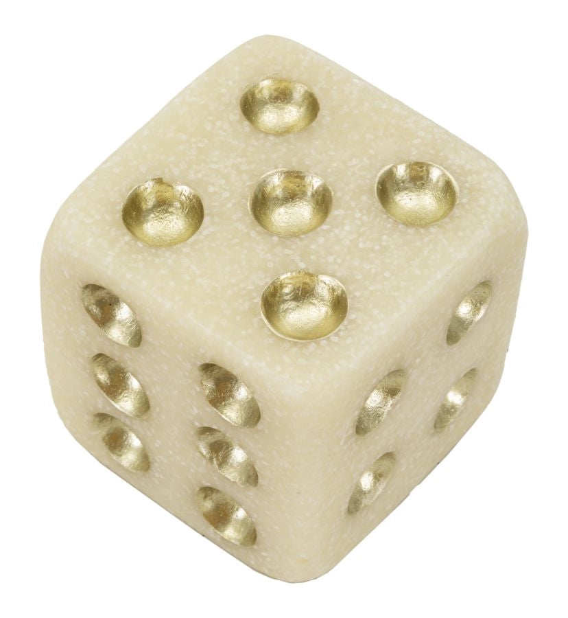 Decorazione Dado Quarzy 8x8x8 cm in Resina Bianco e Oro