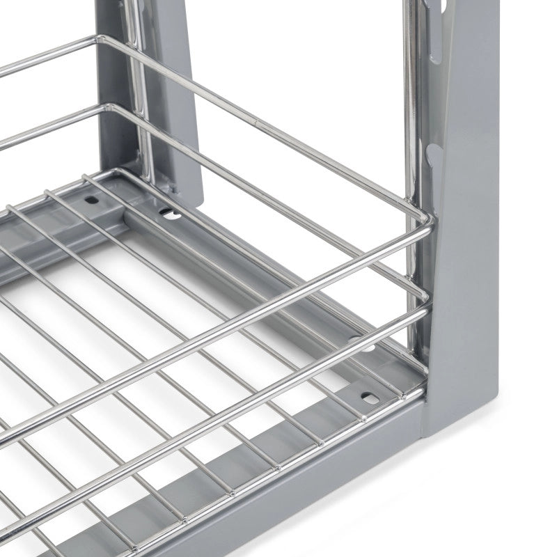Portabottiglie estraibile SupraMax con chiusura soft, lato sinistro, 3 vassoi, unità 200 mm, Acciaio, Cromato lucido
