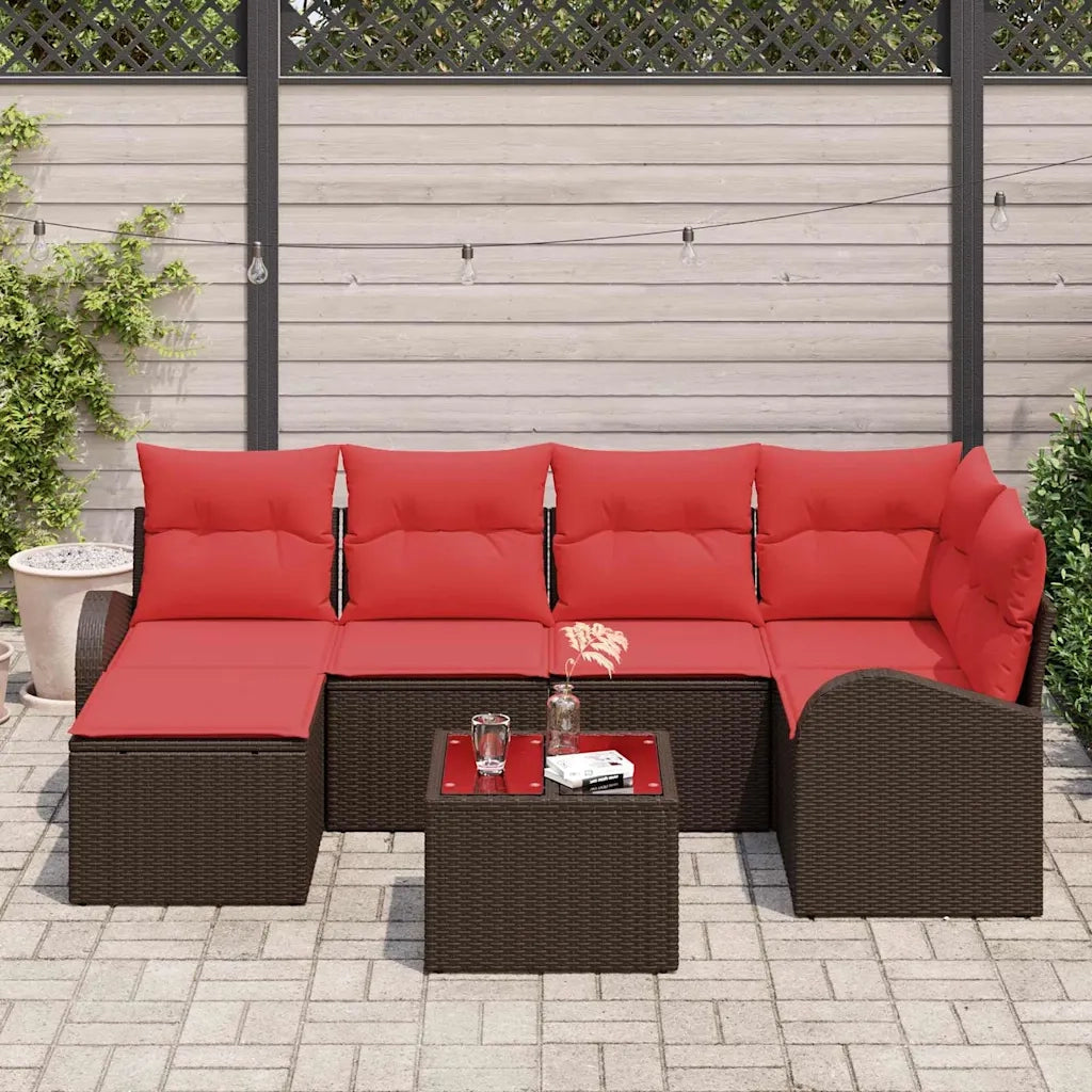 Set Divano da Giardino 7 pcs Marrone Rattan in Polipropilene 3346124