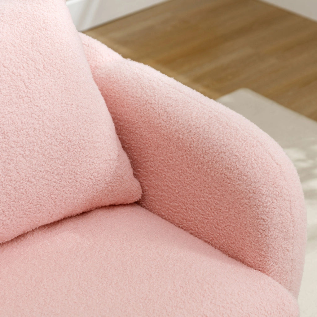 Poltrona singola in tessuto Teddy rosa con cuscino; seduta 14 cm; 71x72x71 cm