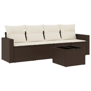 Set Divano da Giardino 5 pz | Set Salotto da Giardino con Cuscini Marrone in Polyrattan