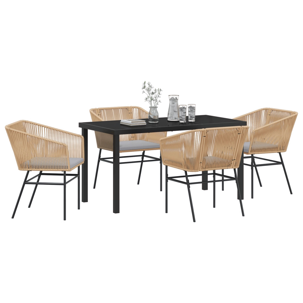 Set da pranzo da giardino a 5 pezzi con cuscini in polirattan marrone