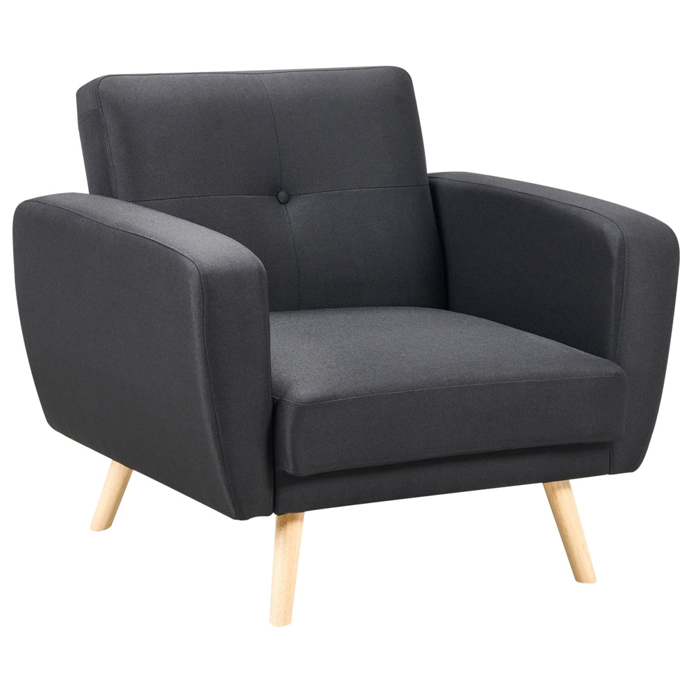 Poltrona Rivestita In Tessuto Nero Trasformabile Schienale Regolabile Gambe In Legno Soggiorno Moderno E Minimalista