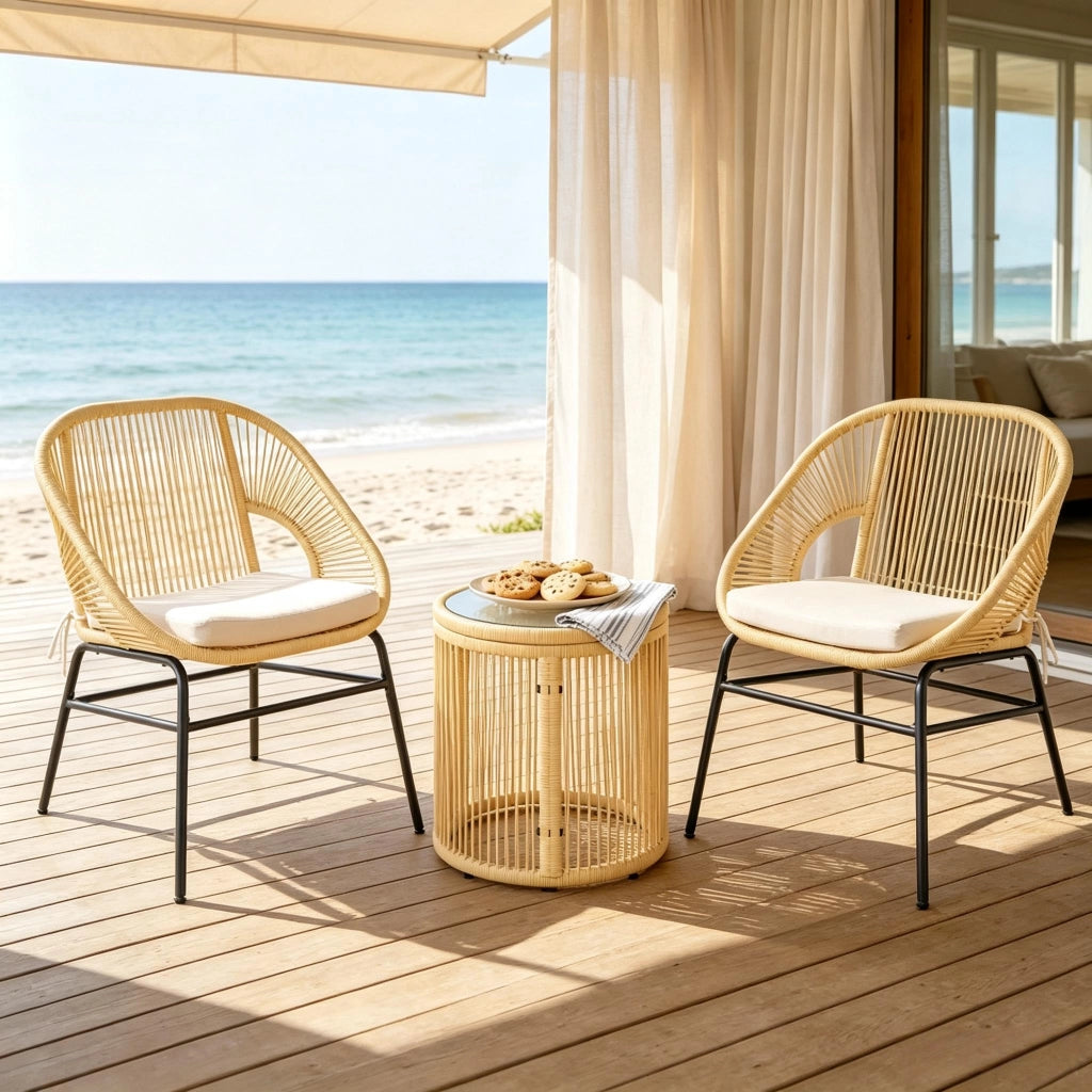 SALOTTINO DA ESTERNO Set da 3 pezzi 2 sedie + tavolo Ø45 cm beige