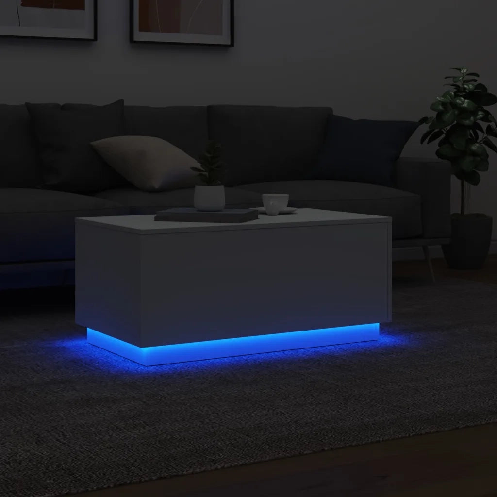 Tavolino da Soggiorno con Luci LED-Tavolino da Salotto-Tavolo Bianco 90x50x40 cm