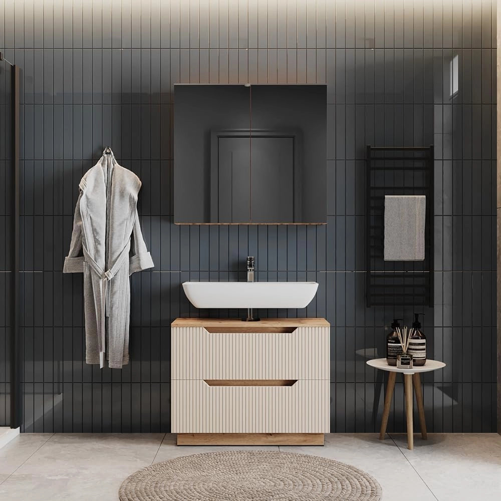 Set di mobili da bagno Lotta, Cachemire, 79.6 cm, composto da specchio da bagno e mobile sottolavabo