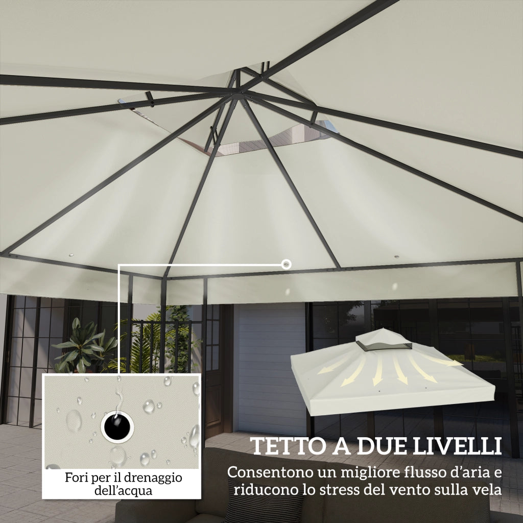 Copertura per Gazebo da Giardino 3x3 m UPF30+ a 2 Livelli in Poliestere Grigio Chiaro