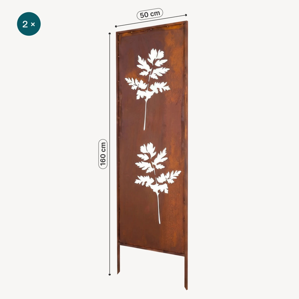 Set di 2 Pannelli Divisori Irsina Frangivista con Motivo Foglie 160x50 cm Acciaio Corten - Marrone Ossidato casa.pro