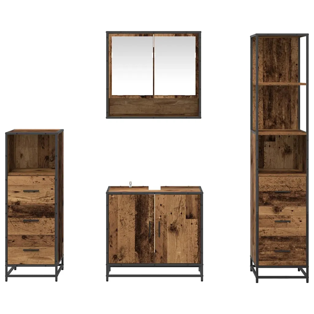 Set di mobili per il bagno con cassetto 4 pcs Legno vecchio 3402509