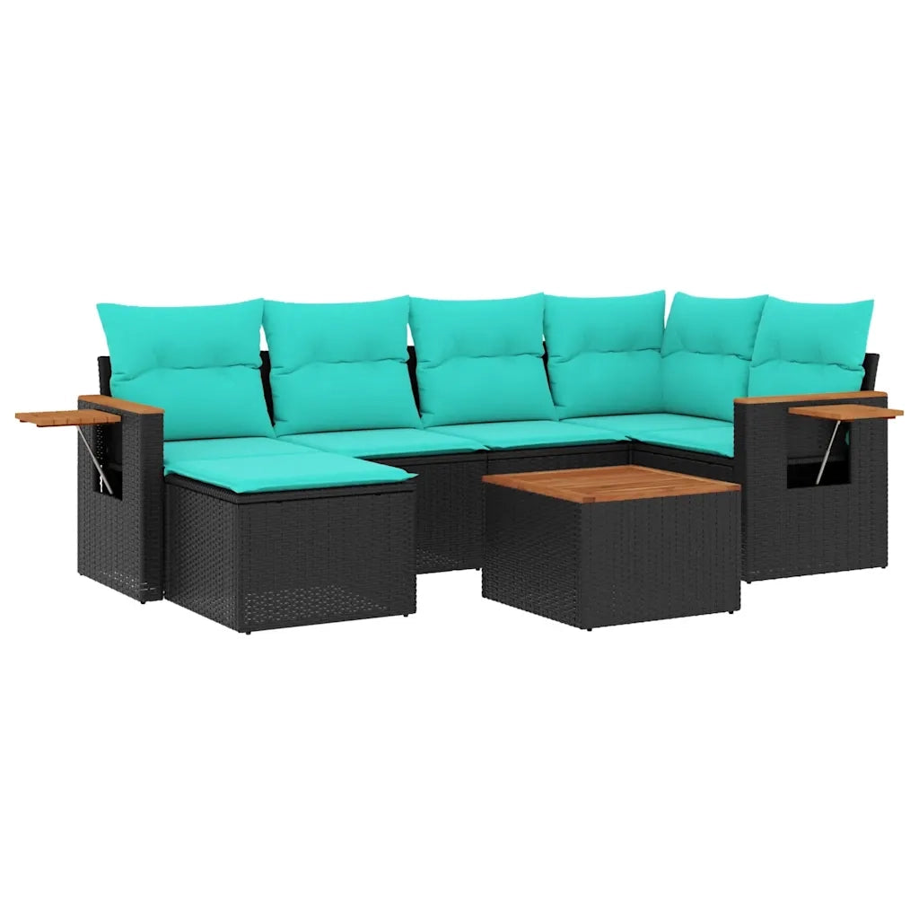 Set Divani da Giardino 7 pz con Cuscini Nero in Polyrattan
