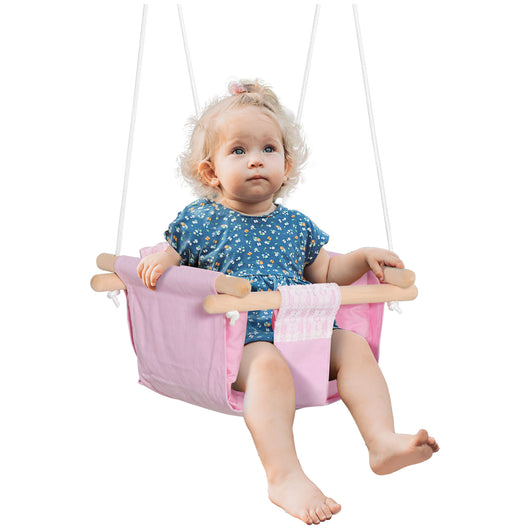 Easycomfort Seggiolino Altalena per Bambini in Tessuto e Legno con Cuscino, 40x40x180cm, Rosa