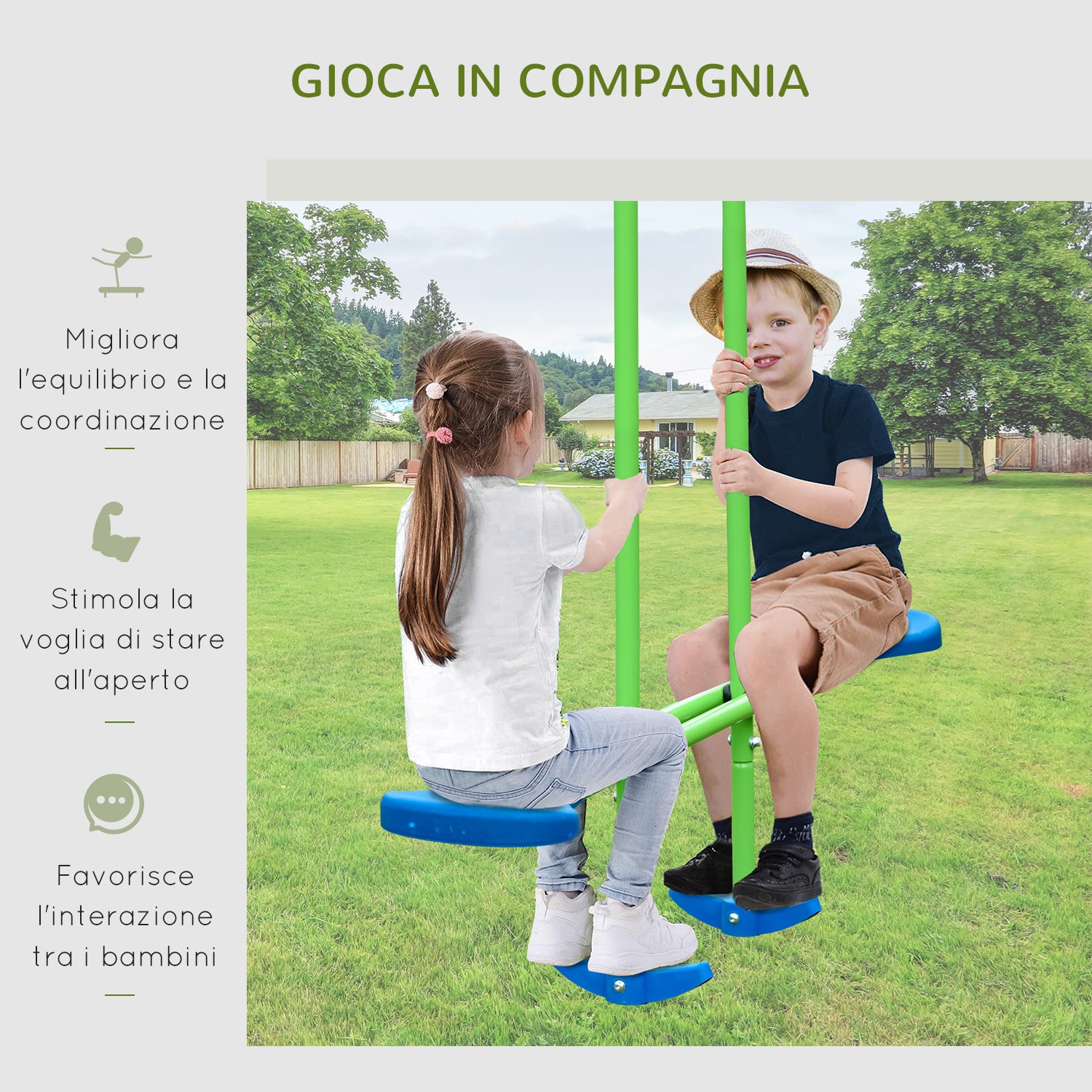 Easycomfort Set Altalene da Giardino per 4 Bambini, 1 Altalena Doppia e 2 Altalene Singole, Capacità di peso 45kg (Altalena) 180kg (Totale), 280x140x178cm