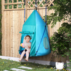 Easycomfort Altalena da Giardino con Tenda per Bambini da 3-8 Anni, Ø100cm e Corde Regolabili, Blu