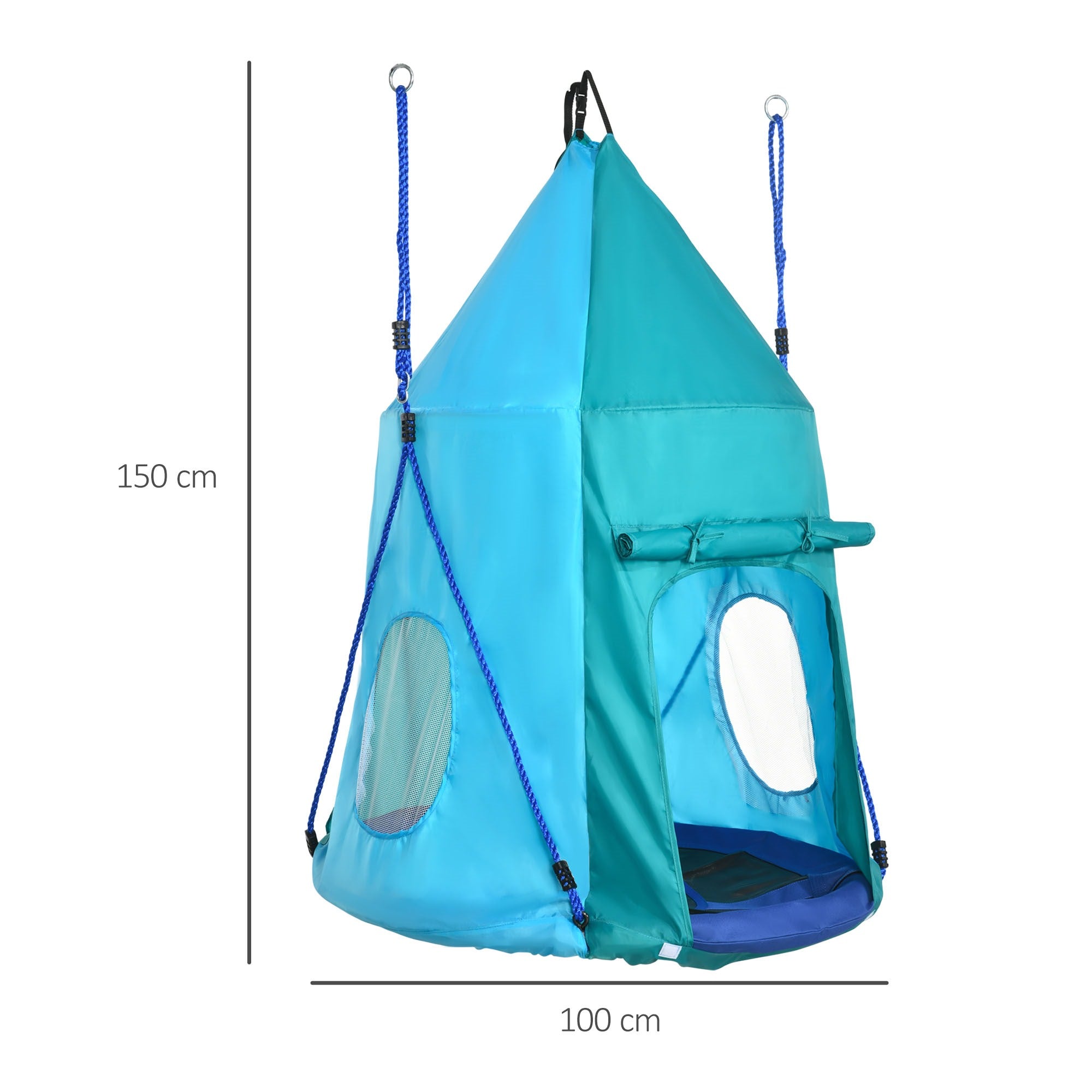 Easycomfort Altalena da Giardino con Tenda per Bambini da 3-8 Anni, Ø100cm e Corde Regolabili, Blu