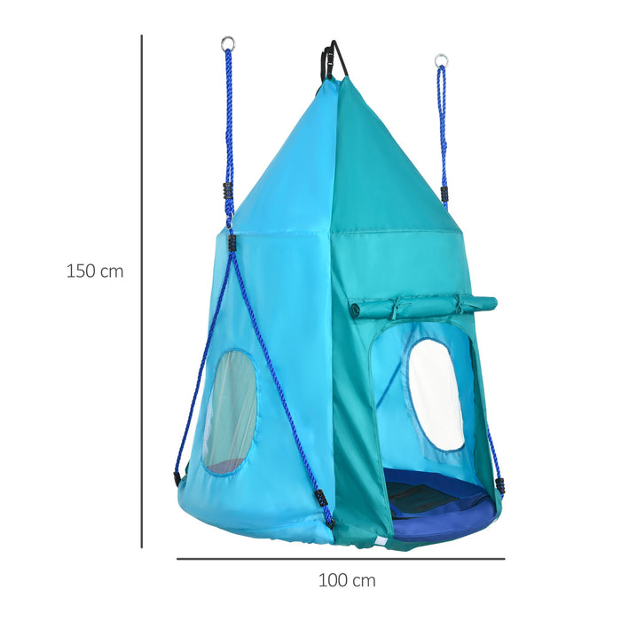 Easycomfort Altalena da Giardino con Tenda per Bambini da 3-8 Anni, Ø100cm e Corde Regolabili, Blu