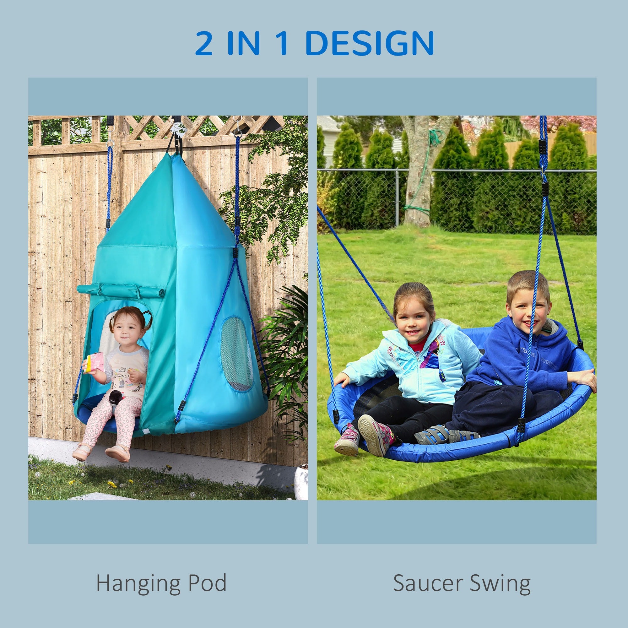 Easycomfort Altalena da Giardino con Tenda per Bambini da 3-8 Anni, Ø100cm e Corde Regolabili, Blu