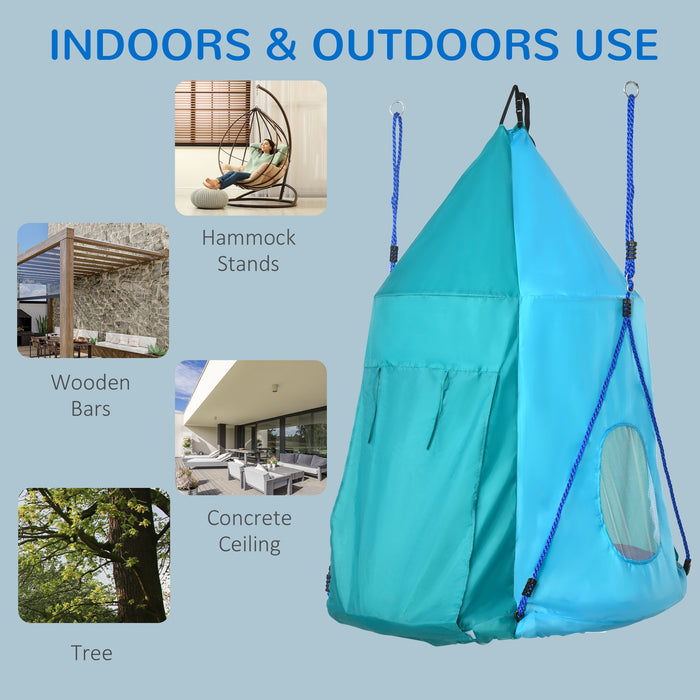Easycomfort Altalena da Giardino con Tenda per Bambini da 3-8 Anni, Ø100cm e Corde Regolabili, Blu