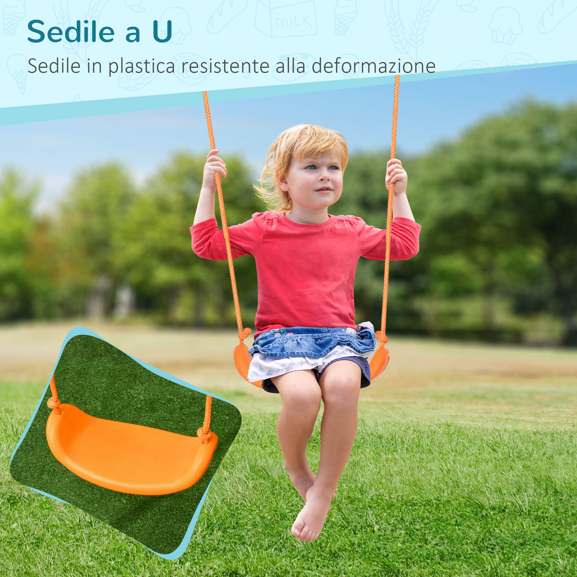 Easycomfort Altalena per Bambini 3-8 Anni da Giardino in Acciaio e PE con Seggiolino e Picchetti, 163x145x181 cm