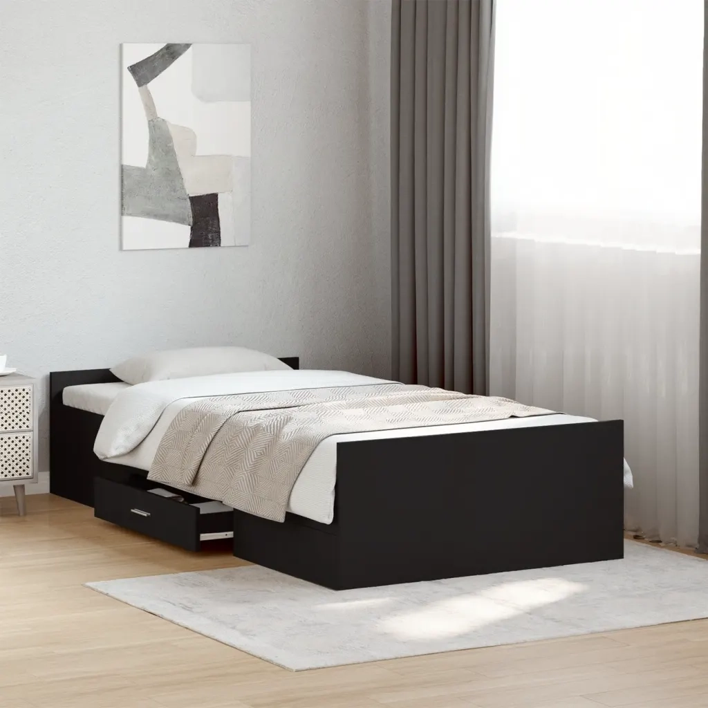 Giroletto con Cassetti Nero 75x190 cm in Legno Multistrato 3280350