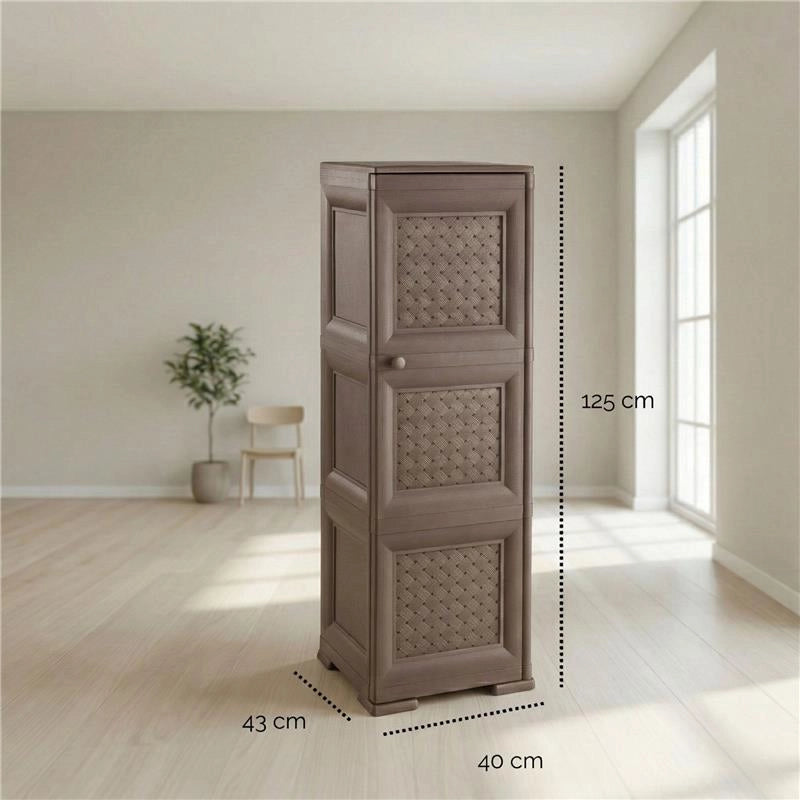 MOBILE CONTENITORE WENGÉ 3 MODULI 40X43X125 CM CON ANTE TRAFORATE – ARMADIETTO VERTICALE IN PLASTICA ELEGANTE PER ORGANIZZARE CASA