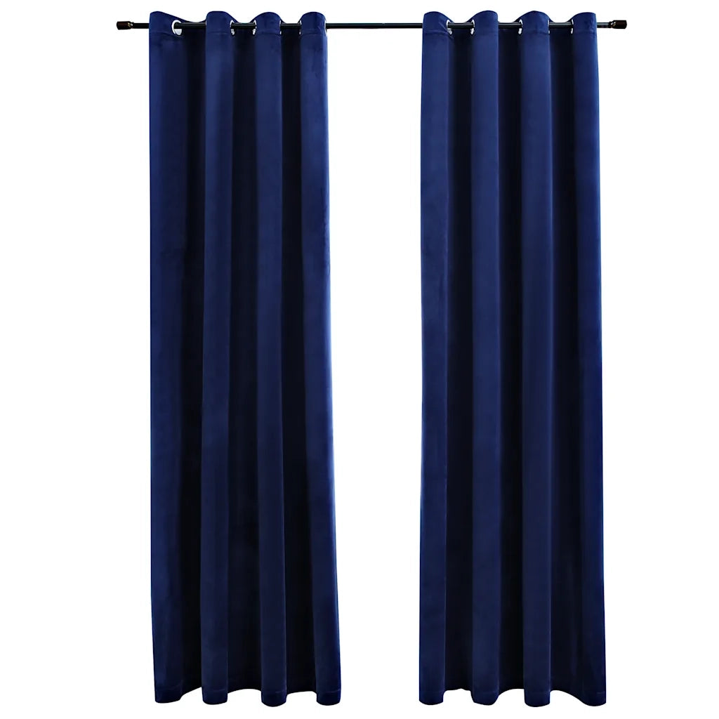 Tende Oscuranti con Anelli 2 pz Blu Scuro in Velluto 140x225 cm cod mxl 67355