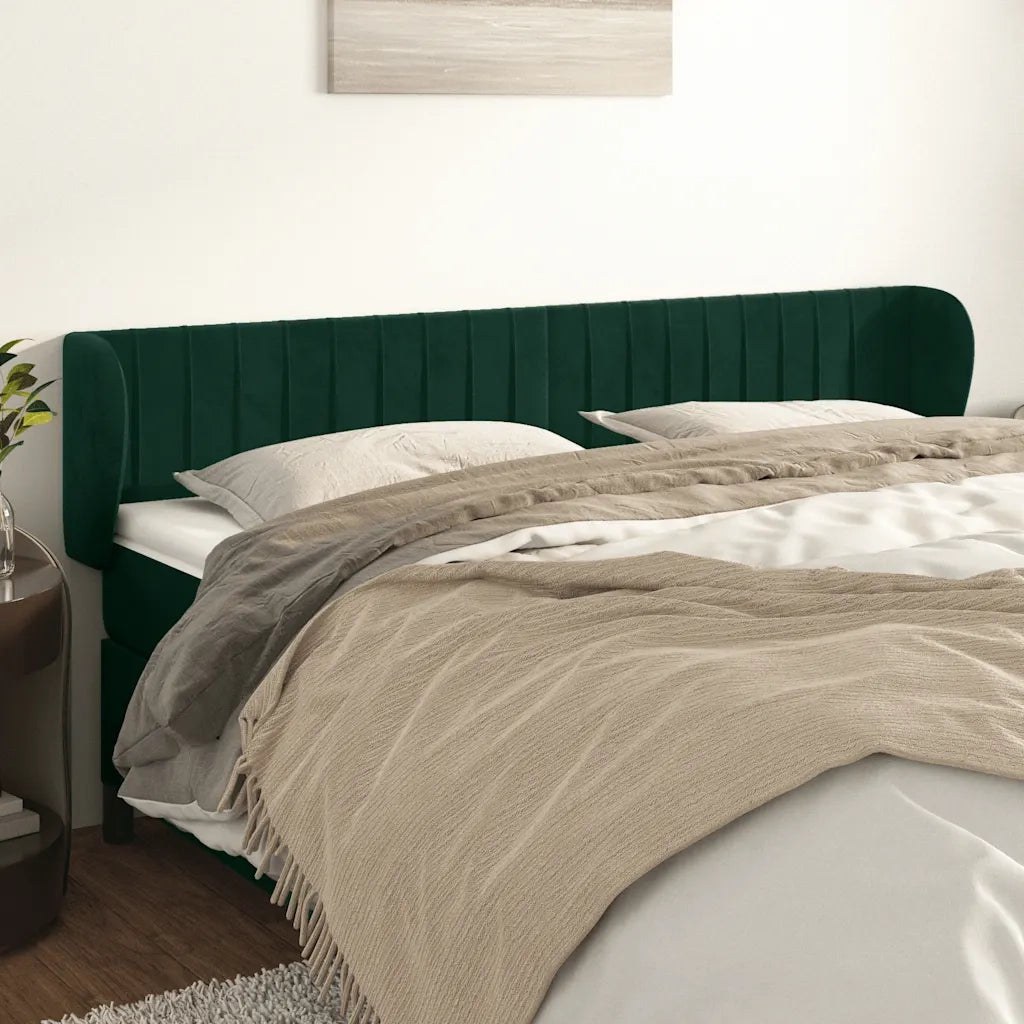 Testiera ad Orecchio-Testata con Orecchie Verde Scuro 183x23x78/88 cm in Velluto 594585