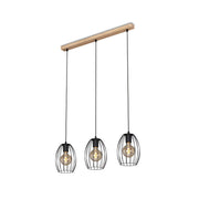 Lampadario Vintage Waktu Legno Marrone Metallo Nero 3 Luci E27