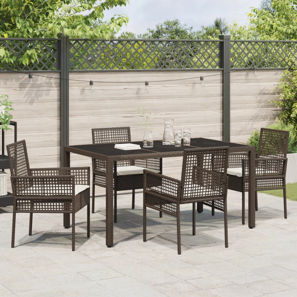 Set da Pranzo da Giardino a 5 Pezzi con Cuscini Rattan Polietilene Marrone
