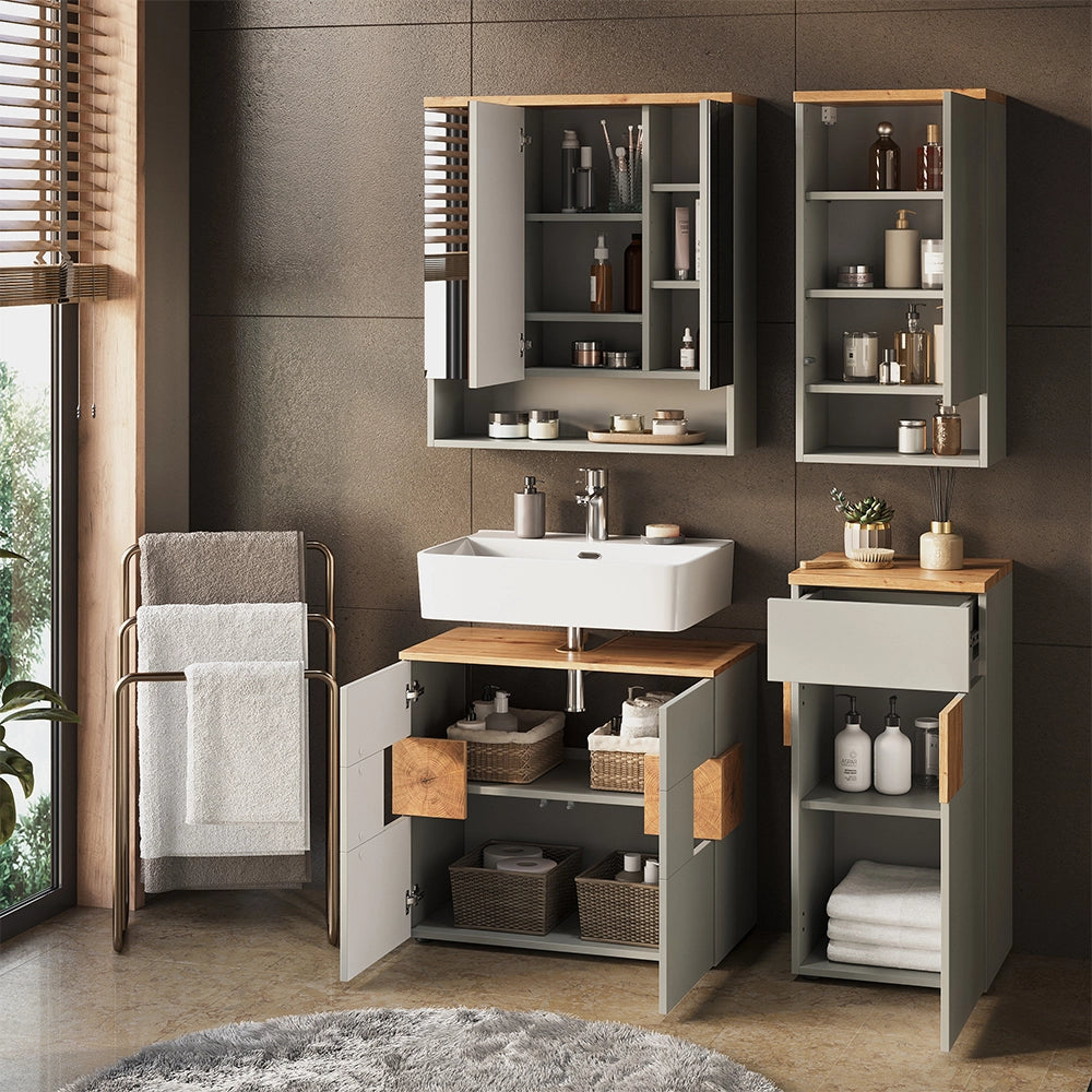Vicco Set di mobili da bagno Grigio/Artisan 4 parti