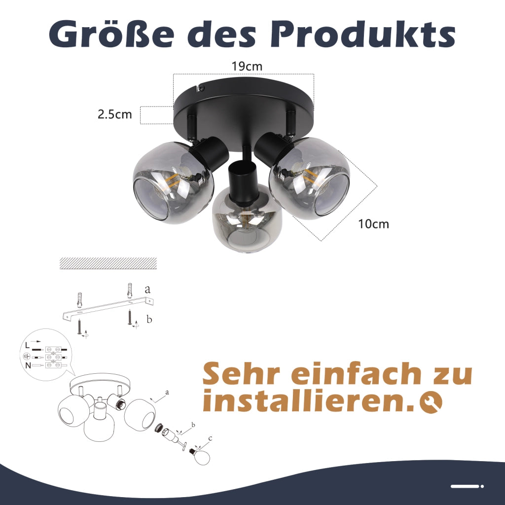 ZMH Faretto da soffitto neri 1 lampada E14 vetro fumé orientabili