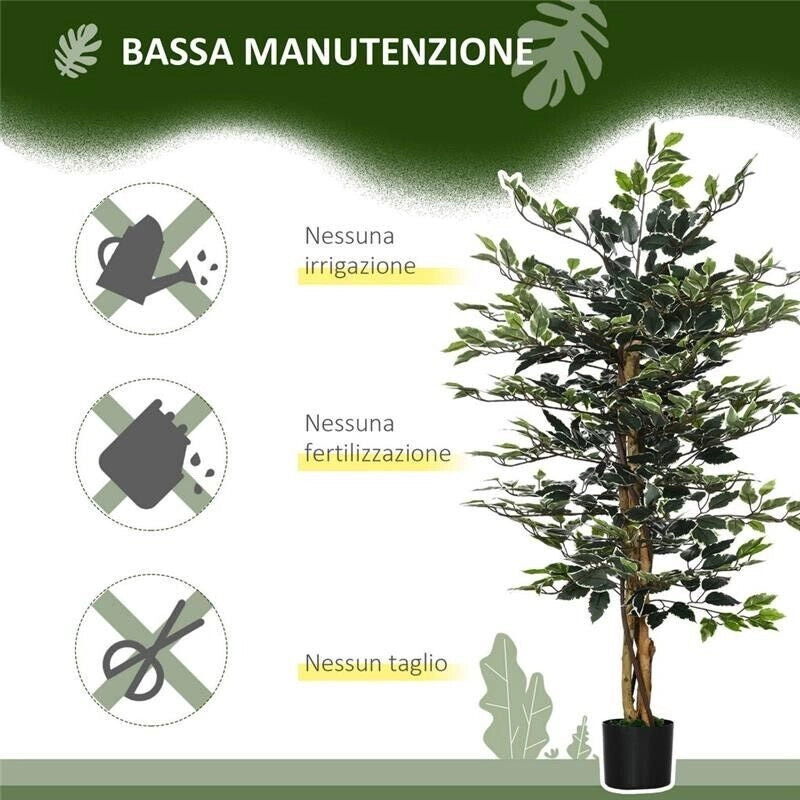 PIANTA ARTIFICIALE DI FICO DA 130 CM A 702 FOGLIE E 3 TRONCHI CON VASO Ø15X12.5