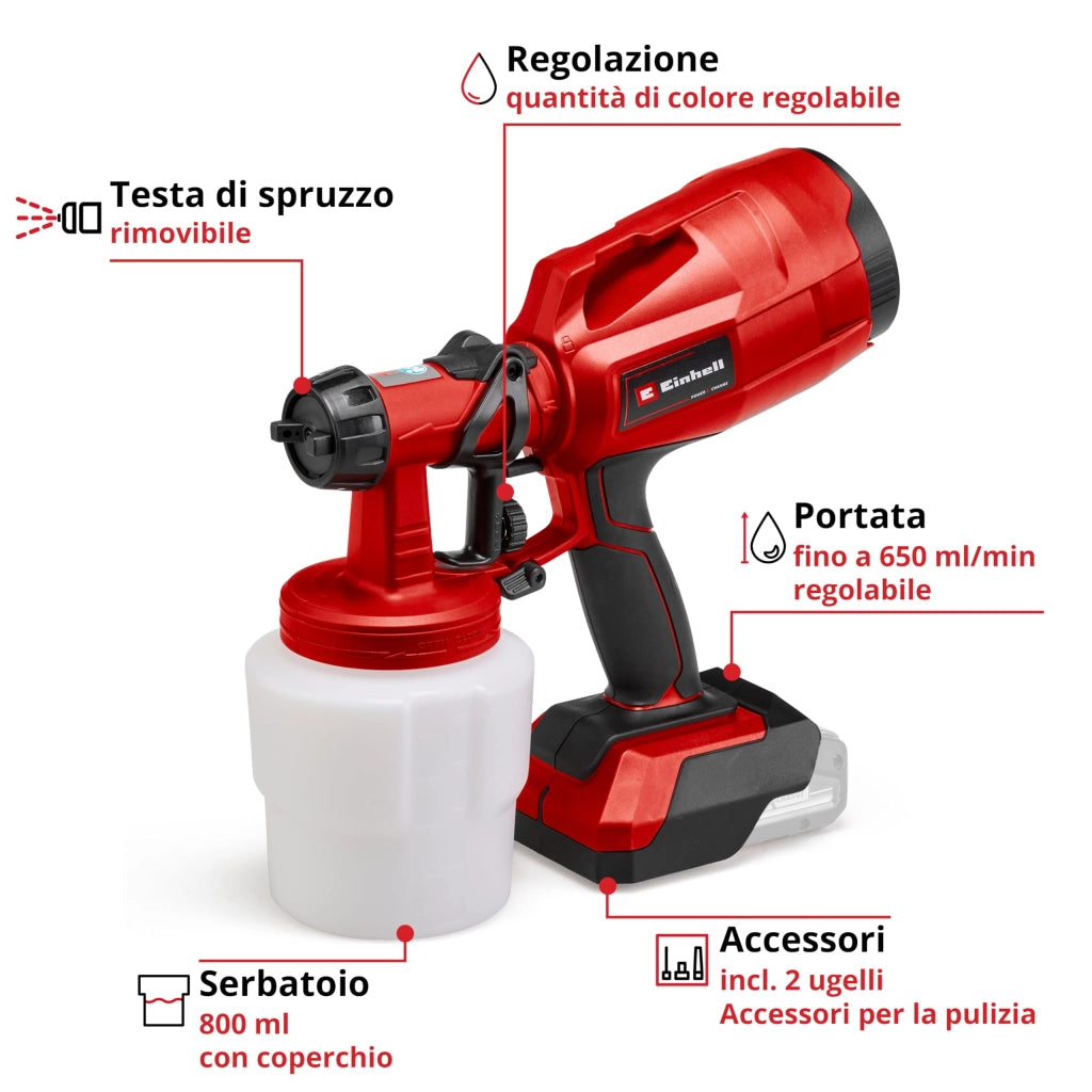 Pistola Verniciatura Batteria Tcsy 18 a 60 Einhell Xchange Solo Corpo
