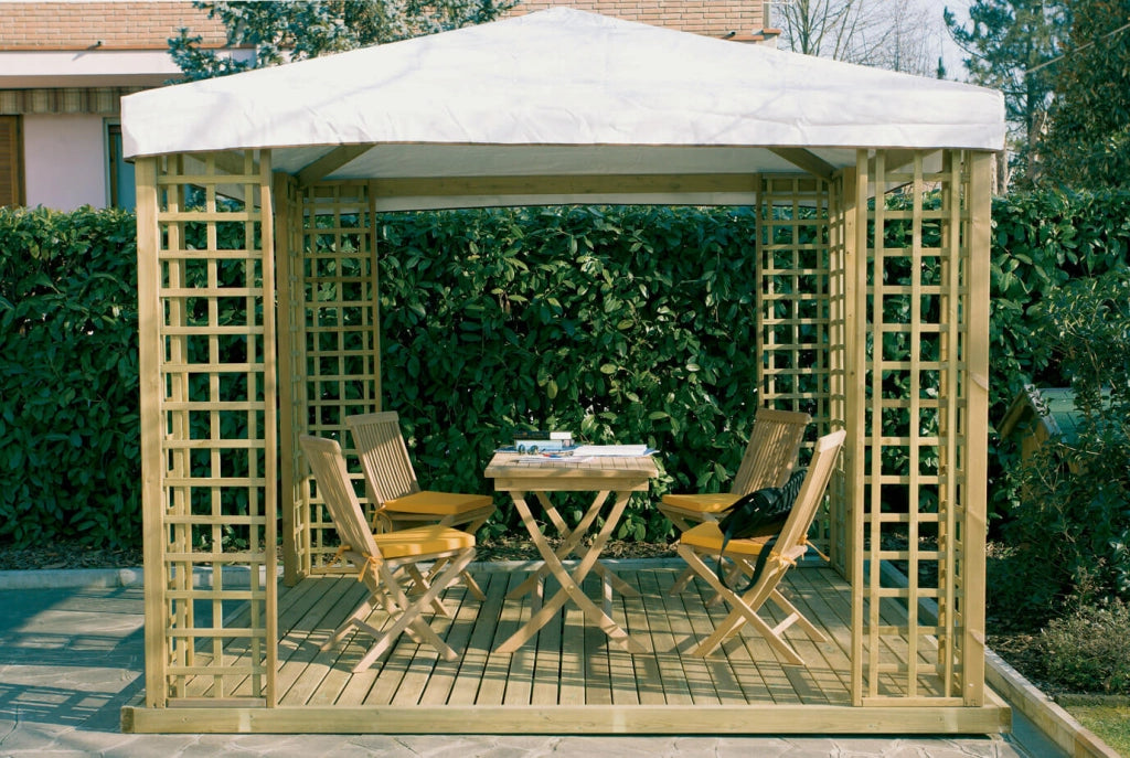 Gazebo da Giardino in Legno 3x3m con Copertura in PVC Taini Leon Pocket Noce