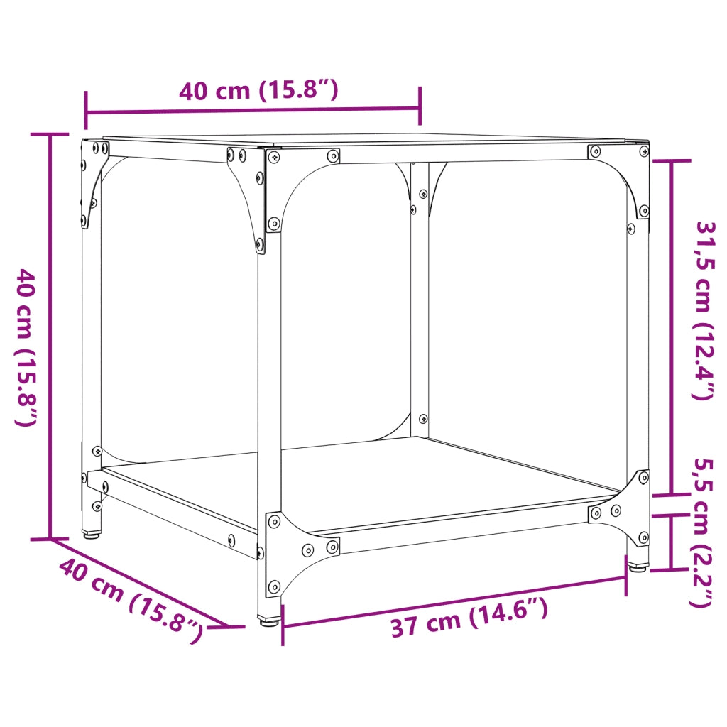 Tavolini da Salotto con Piano Vetro Nero 2pz 40x40x40cm Acciaio 845965