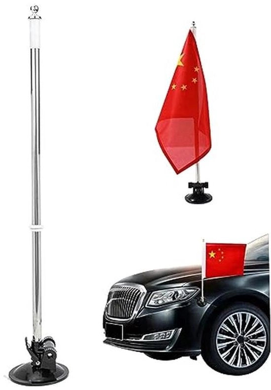 Altezza Telescopica per Bandiera - Sostegno per Auto - Decorazione per Veicoli - Fermo Forte con Zanzara - 54,5 cm - Nero