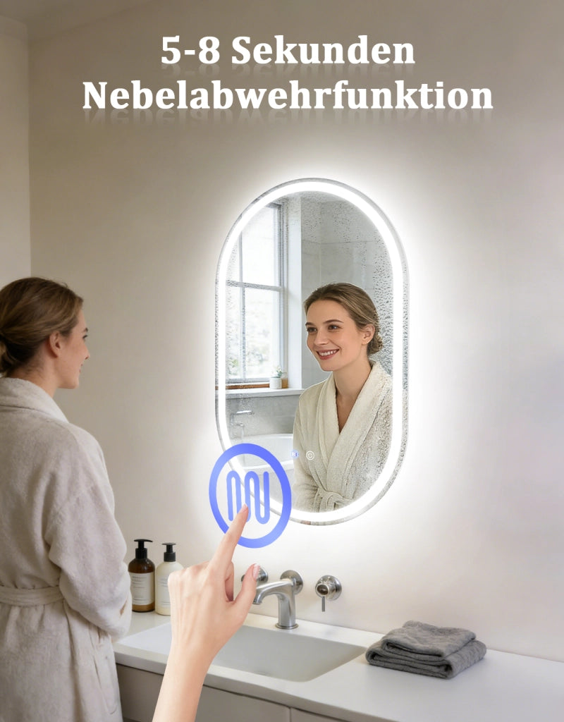 ZMH Specchio da bagno ovale con luce LED 50x80 cm parete touch antiappannamento IP44 dimmerabile 3000K-6500K