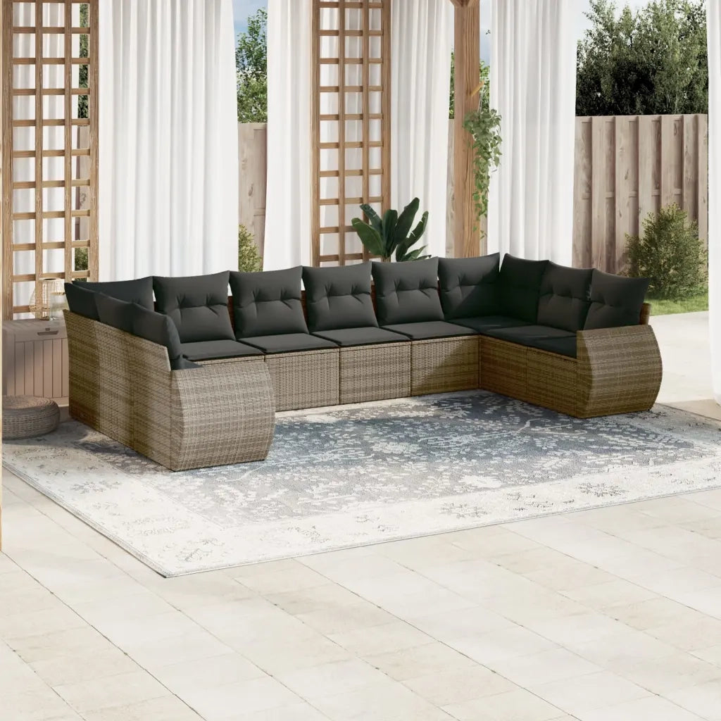 Set Divano da Giardino 10 pz con Cuscini Grigio in Polyrattancod mxl 88748