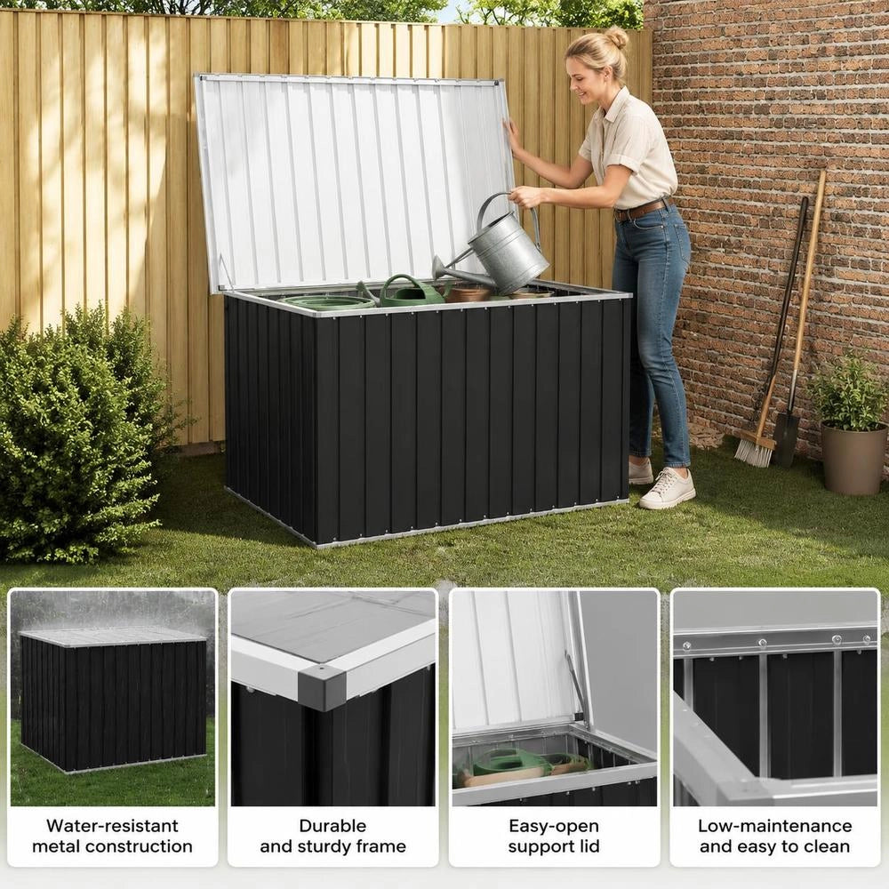 Large Galvanized Steel Storage Box, Stackable Design For Garage Workshop Garden, Tool And Equipment Organizer, 149x99x93 Cm