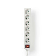 Ciabatta elettrica di tipo E a 6 vie da 3680W 16A 1,5m con pulsante di accensione/spegnimento Bianco Nedis