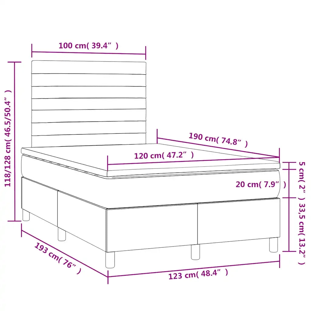 Letto a Molle Materasso e LED MarroneScuro 120x190cm in Tessuto 3270207