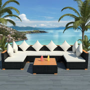 Set Divani da Giardino 7 pz con Cuscini in Polyrattan Nero 42751