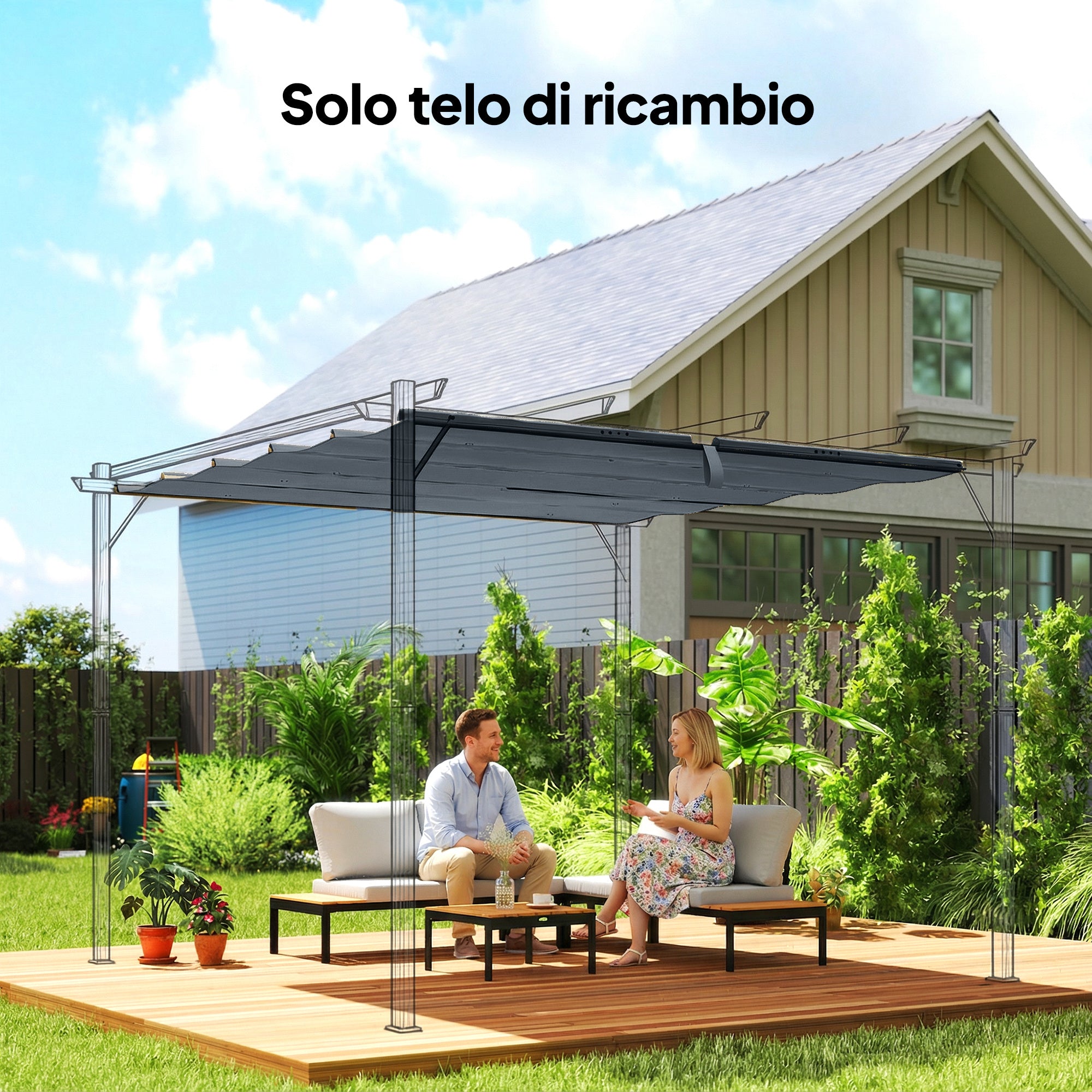 Telo per Pergola 288x298 cm con Fori di Drenaggio in Poliestere Traspirante UV30+ Grigio