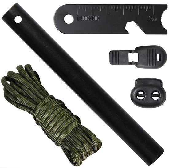 Set di accensione multifunzionale con schermo in nylon da 1,45m - Outdoor/Survival - Tessuto a mano - Ø 12,8mm x 127mm - Set di accensione multifunzionale