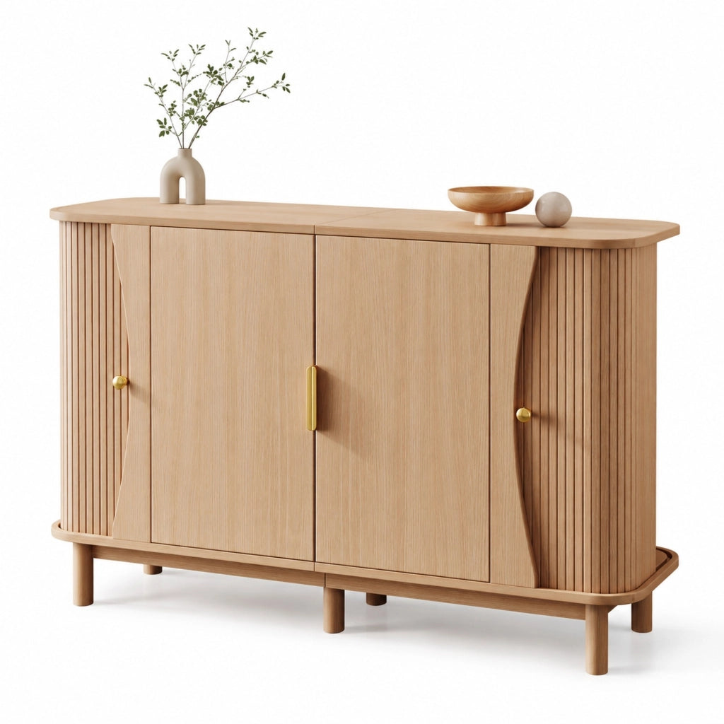 Credenza 140x40x88 cm con 3 vani in MDF naturale