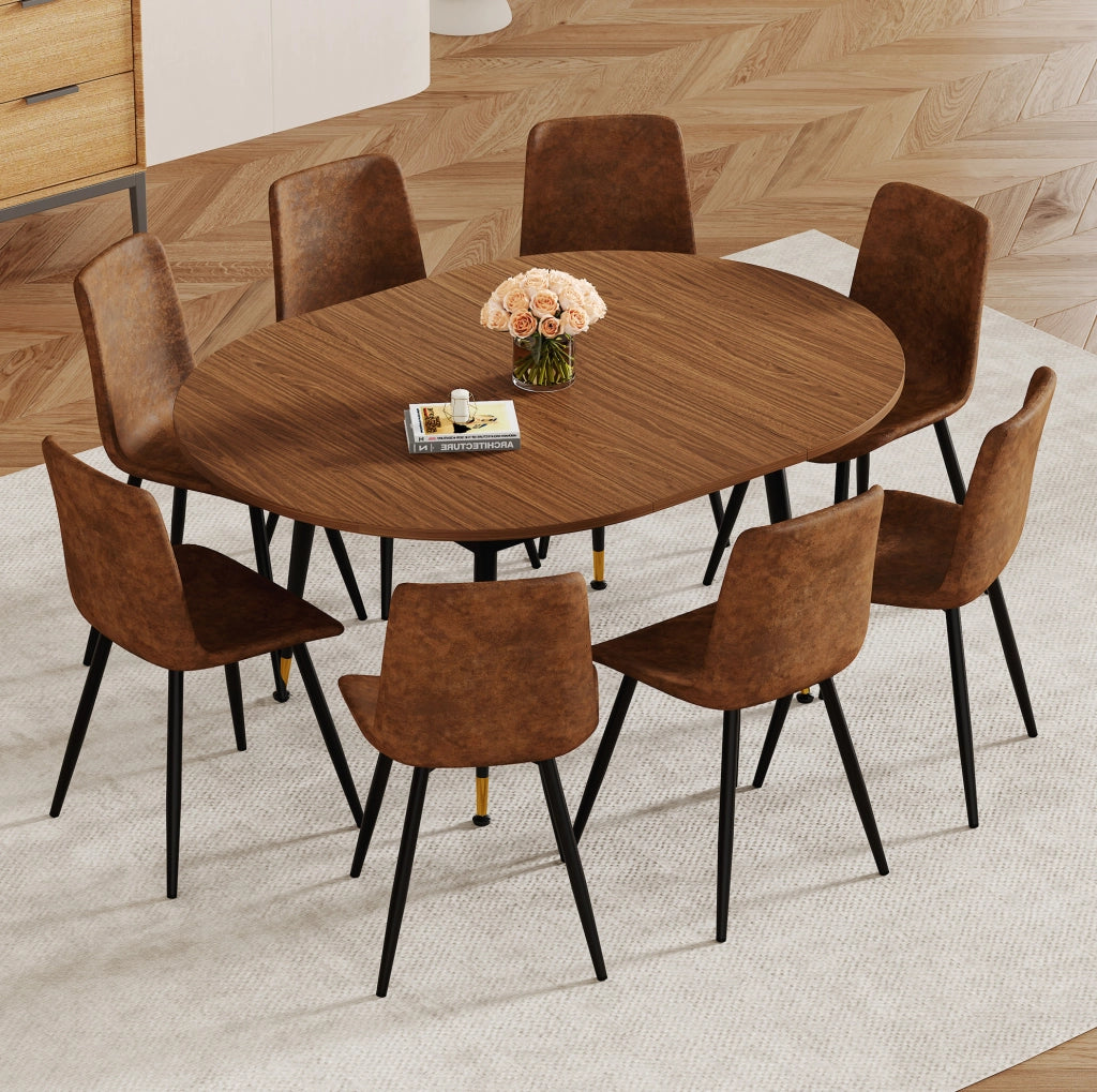 Tavolo da pranzo ovale in MDF effetto noce con gambe nere