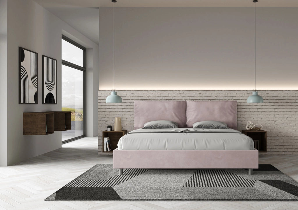 BS COM Letto matrimoniale king size con rete imbottito 200x200 microfibra glicine