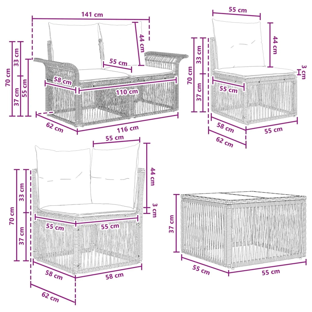 Set Divano da Giardino 9 pz Nero polyrattan 3434776
