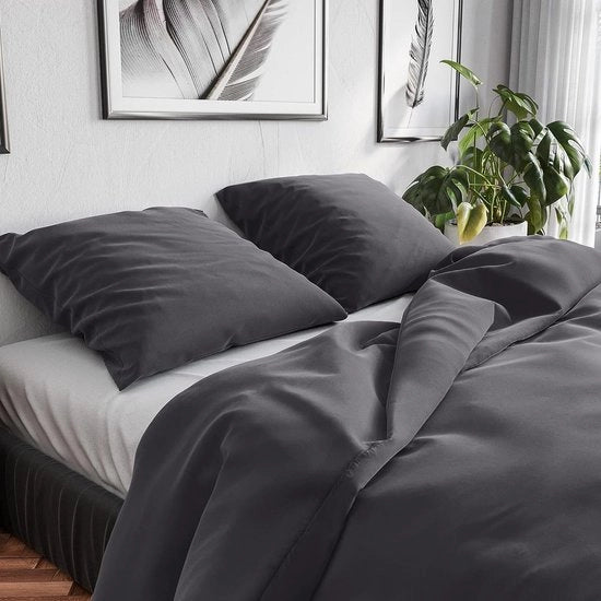 Set da letto 4 pezzi, 135 x 200 cm, cotone, grigio, traspirante, 2 x copriletto 135 x 200 cm + 2 x cuscini 80 x 80 cm, set da letto in tessuto antracite